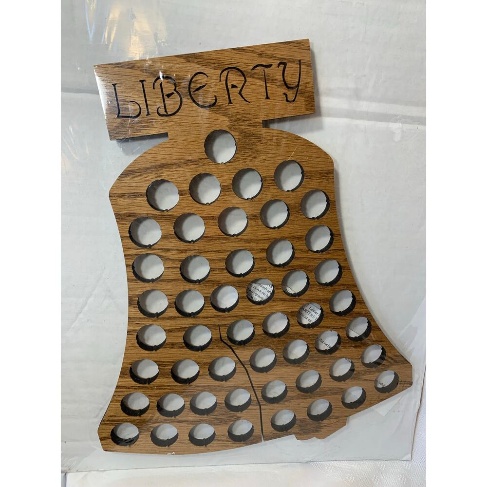 NEW Wooden Liberty Bell Bottle Cap Holder